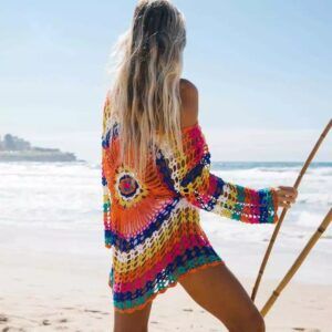 Vestido de playa multicolor de punto calado