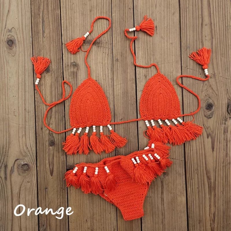 Bikini de ganchillo decorado con borlas hecho a mano - Imagen 30