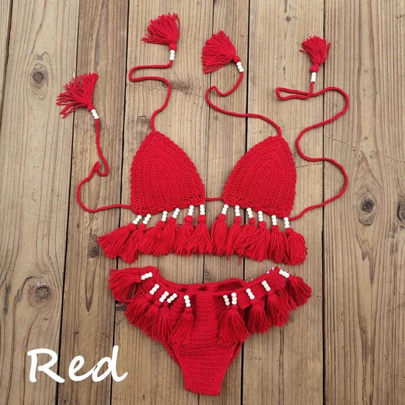 Bikini de ganchillo decorado con borlas hecho a mano - Imagen 31