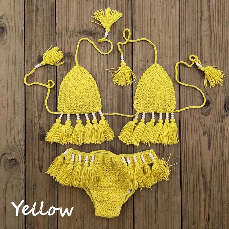 Bikini de ganchillo decorado con borlas hecho a mano - Imagen 33