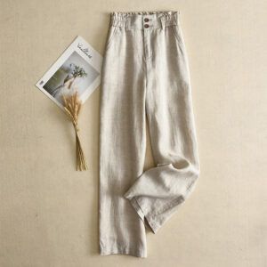 Pantalones de lino holgado de cintura alta, de pierna ancha, moda verano para mujer